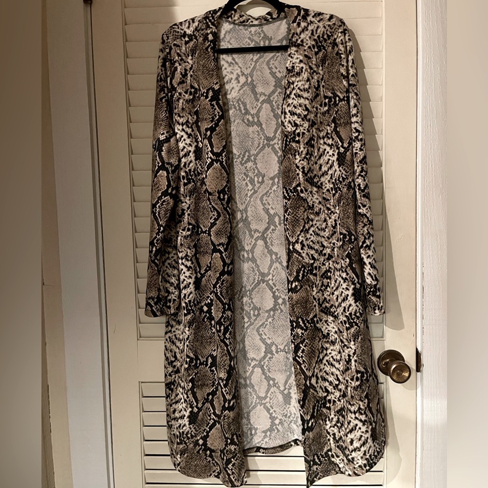 Open Front SNAKE Printed Lightweight Long Knitted Cardigan